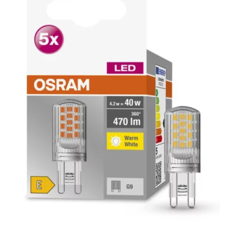 5szt. żarówek LED PIN 40 4,2W 2700K 470lm G9 230V OSRAM