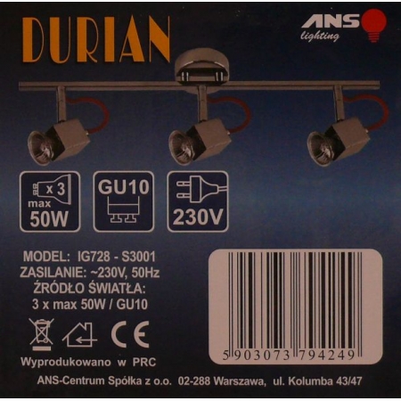 Listwa DURIAN IG728-S3001 3x50W GU10 chrom ANS-Lighting
