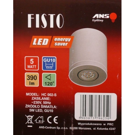 Oprawa sufitowa halogenowa FISTO LED HC002-S 5W GU10 biała ANS-Lighting